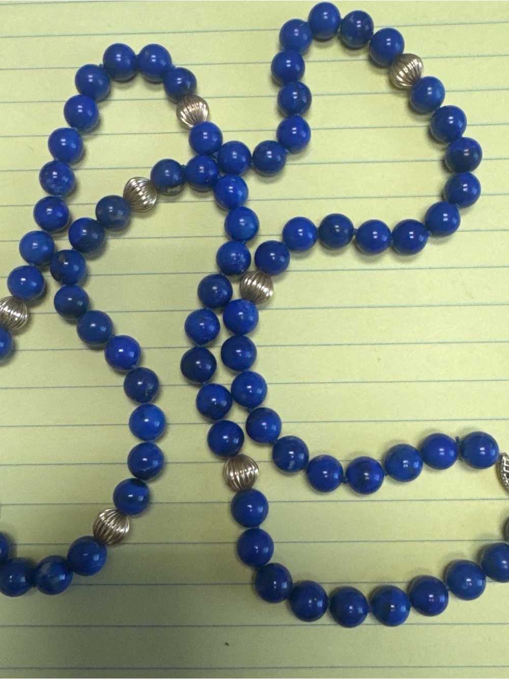 Blue Beaded lapses Strand Necklace with gold
